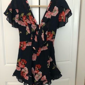 Aqua navy floral romper size XS